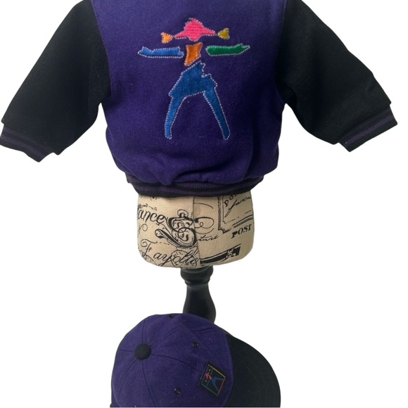 American Girl 18” Doll Purple Large Logo Varsity Jacket & Cap  GUC - Picture 3 of 13